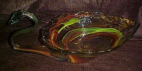 hand blown art glass swan dish / bowl