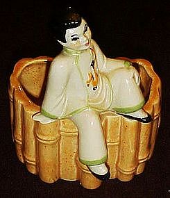 Ceramic arts Studio sitting chinese boy bamboo planter