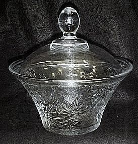 Pressed pattern glass covered dish, maple or marijuana