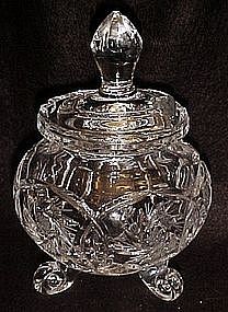 Polished cut glass honey pot, buzz star