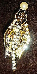 PS Co. Erte deco style  rhinestone angel lady pin