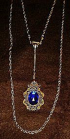 Vintage style sapphire blue pendant with double chain