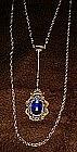 Vintage style sapphire blue pendant with double chain