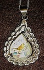 VIntage sterling silver abalone pendant with h/p bird