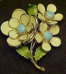 Enamel blue and white flower pin