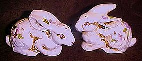 Floral decorated bunny rabbit salt and pepper shakers