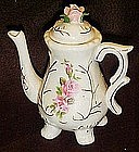 Little girl's porcelain  teapot with pink roses, & legs