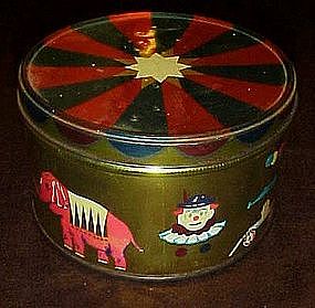 Vintage Decoware circus tin, big top, clown and animals