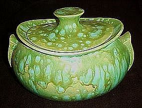 Eames era lime and turquoise drip covered casserole