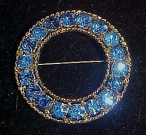 Stunning blue rhinestone circle pin