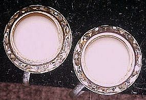 Vintage earrings, white center with rhinestones