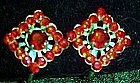 Vintage red rhinestone earrings, with screw backs