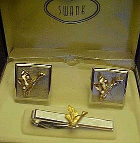 Swank cuff links and tie bar set, Ducks, orig. box