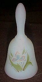 Fenton hand painted burmese glass bell, Iris flower