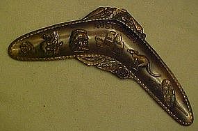 Copper boomerang shape souvenir ashtray, Australia