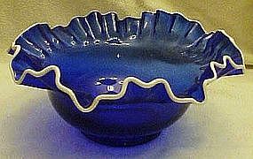 Cobalt blue crimped bowl with snow crest edge