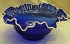 Cobalt blue crimped bowl with snow crest edge