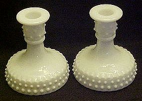 Milk glass candle holders, hobnail, Fenton?