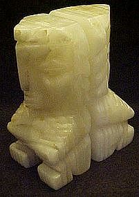 Natural onyx TRAVERTINE totem bookends, Aztec figures