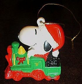 Whitmans Snoopy riding train pvc Christmas ornament