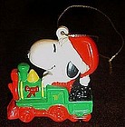 Whitmans Snoopy riding train pvc Christmas ornament