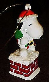 Santa Snoopy on chimney pvc Christmas ornament