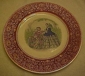 Godey Prints service plate, rust border, Salem China