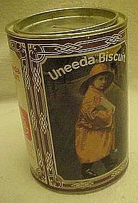 Uneeda Biscuit tin, bank, raincoat girl