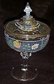 Vintage hand painted tall covered compote