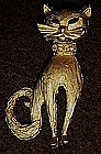 Vintage goldtone costume cat pin, rhinestone collar