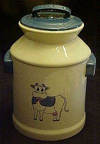 Milk can cookie jar, with cow