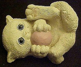 Frisky kitty with ball figurine, cast art signed piece