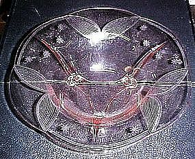 Large pink depression glass  bowl, leaf and stars cut
