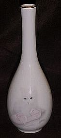 Porcelain bud vase, white persian cat in ballet slipper