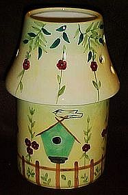 Large and painted candle lamp, birds and bird houses