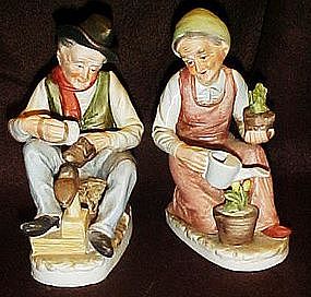 Old man & lady, hand painted bisque figures by Ardco