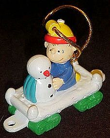 Peanuts Charlie Brown and snowman train figurine