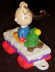 Peanuts Charlie Brown and Christmas tree train ornament
