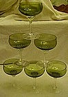 Set of 6 hand blown stemware, green and crystal