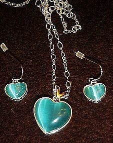 Avon blue heart necklace and matching earrings