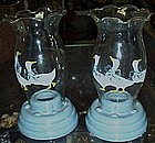 Aunt Rhody blue goose candle lamps, pair