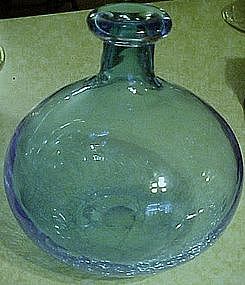 Hand blown 8 3/4" bulbous blue crackle vase