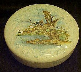 Large ceramic covered dish with Mallards in flight