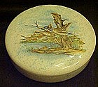 Large ceramic covered dish with Mallards in flight