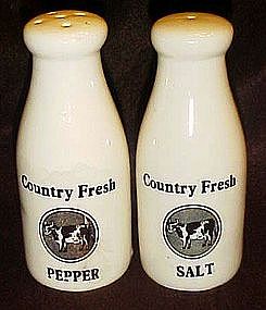 Country Fresh milk bottle s & p shakers, cows