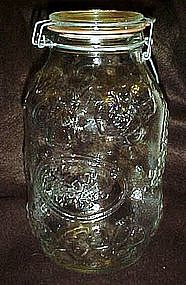 Clear bail top jar for Cookies, embossed fruit pattern