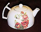 Porcelain teapot, pansies, butterflies, poppies, & bees