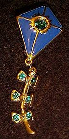 LIA enamel and rhinestone kite pin, moveable tail