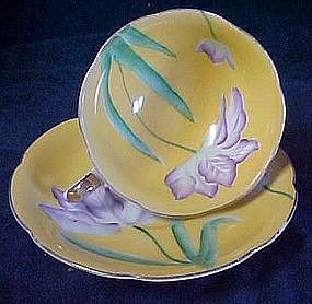 Merit China cup and saucer set, yellow with lavender