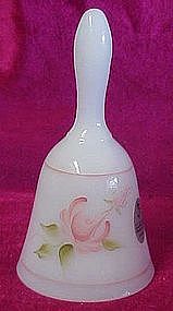 Hand painted  white Fenton bell with pink rose